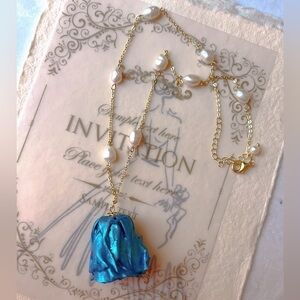 - Big Preserved  blue Rose   Fresh water Pearl  necklace